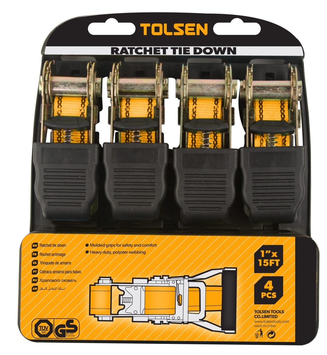 tolsen tools 62254-4Pcs-1×16-Ratchet-Tie-Down-Set-Industrial-1